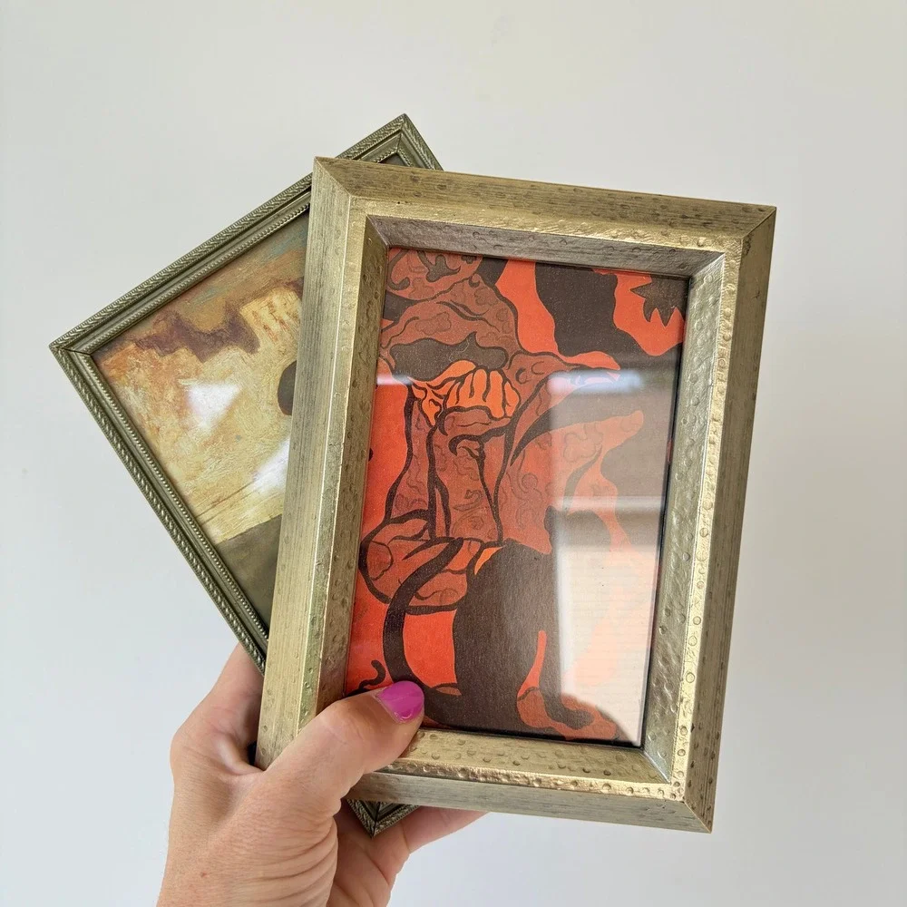 Vintage Gold Tone Tabletop Picture Frame Set Hammered and Beaded Metal 5x7 2pc